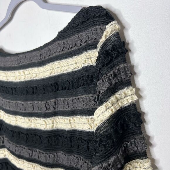 Sharagano Dress Womens Size 14 Striped Textured 3/4 Sleeves Boho Fall Black - Picture 6 of 13